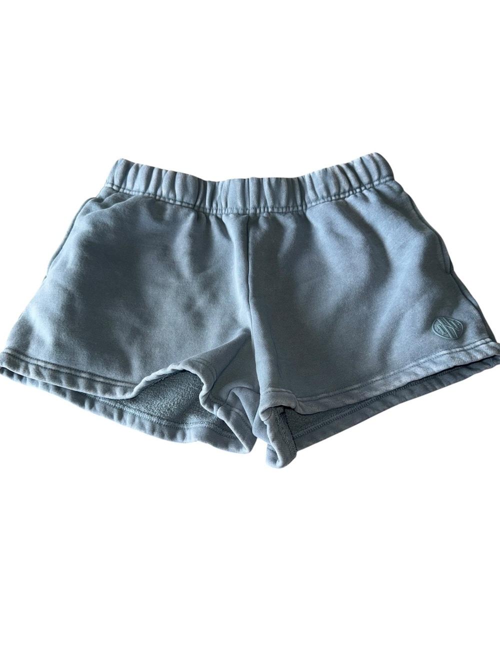 Women's Athletic Fleece Shorts in Pale Blue with Subtle Logo